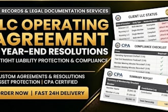 write llc operating agreement and year end corporate resolutions in 24 hours