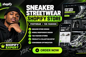 design sneaker streetwear shopify store, footwear  website and y2k shopify store