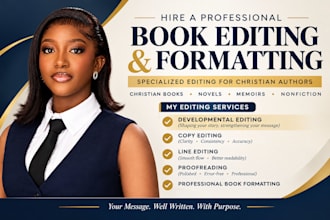 be developmental book editor and formatting proofreading christian fiction book