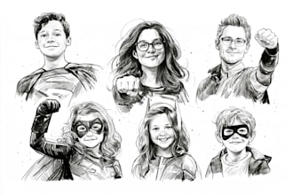 create a superhero family portrait sketch