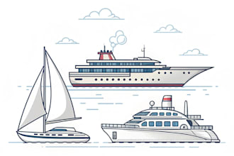 draw line art or vector of your boat, yacht, and ship