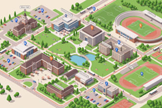 design campus map, university map, school map, facility and visitor guide