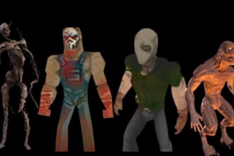 create creepy ps1 psx ps2 low poly 3d horror character with rig and animation