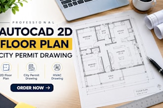 create autocad 2d floor plan, city permit drawing, mep, hvac drawing