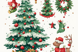 design a custom flat style christmas illustration