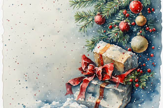 draw christmas card, invitation with watercolor
