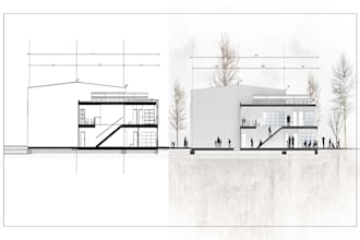 architectural elevation section drafting with rendering