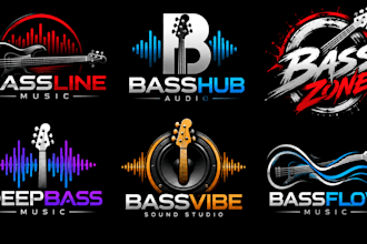 design a professional, bass guitar, bass music, audio, sound bass logo
