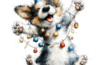 draw a funny, cute dog outline portrait, silly caricature of your pet