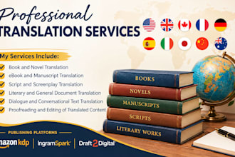 translate books and scripts, proofread, and edit your manuscript