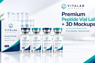 design trust building peptide vial labels with 3d mockups