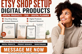 setup and optimize your esty shop with SEO and digital product for online store