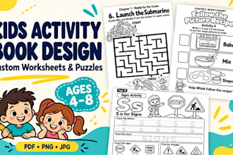 design custom kids activity books and printable worksheets