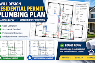 design residential permit plumbing plan, drainage layout, water supply drawing