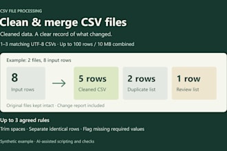 clean and merge CSV files with a clear change report
