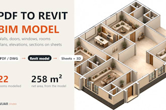 convert pdf to revit bim model, autocad or sketch to revit with sheets