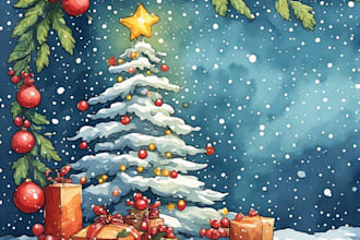 draw christmas card, invitation with watercolor