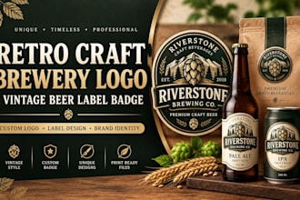 create a retro craft brewery logo and beer label badge for small breweries