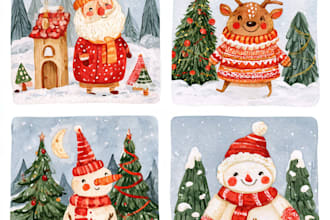 paint cute watercolor christmas characters and clipart