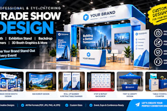 design trade show booth exhibition stand backdrop banner and 3d booth graphics