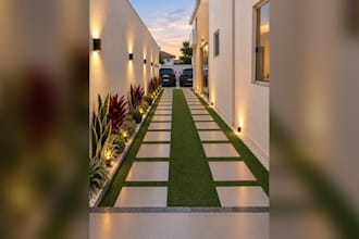 landscape design with plants, paths, and patio layouts
