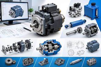 design mini hydraulic pump, hydraulic system, or gear system design in 3d cad