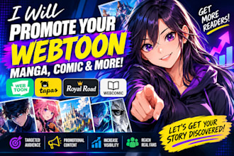 do webtoon promotion, comic, tapas, manga, webcomic and promote royal road