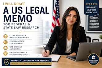 draft US legal memo for federal and state law research