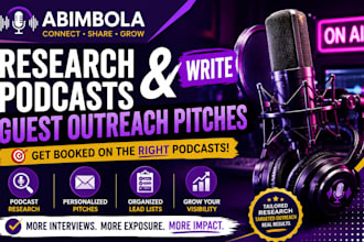 research podcasts and write guest outreach pitches