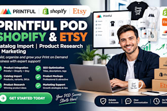 printful pod shopify etsy catalog importation product research marketing growth