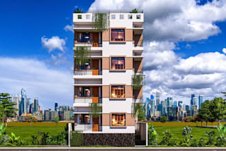 turn elevation drawing to realistic exterior render,3d apartment building design