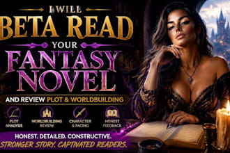 beta read your fantasy novel and review plot and worldbuilding