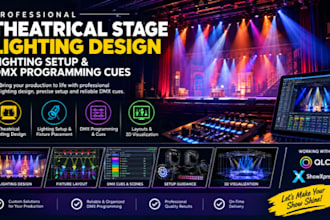 do theatrical stage lighting design, lighting setup and dmx programming cues