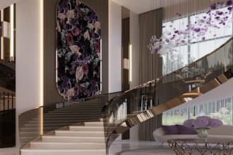 design luxury modern staircase interior glass balustrade realistic 3d rendering