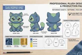 design plush reference sheet and manufacturing tech pack