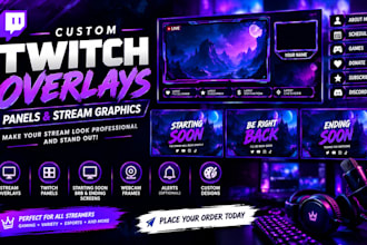 design professional twitch overlays, panels, and stream graphics
