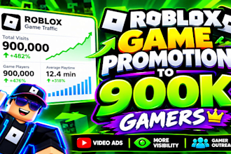 do roblox game promotion, roblox video advertising, promote to 900k gamers