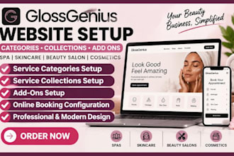 setup glossgenius website create categories collection add ons gloss genius spa