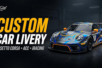 design custom car livery for sim racing games, assetto corsa, acc, iracing skin