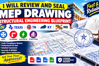 review and seal mep drawing structural engineering blueprint in texas tn ky MD