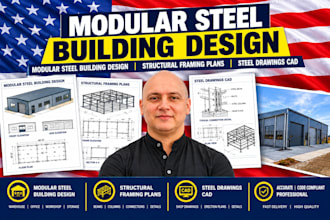modular steel building design, structural framing plans, steel drawings cad