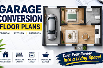 design garage conversion floor plans with bedroom bathroom and kitchen layouts