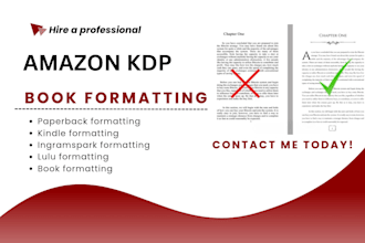 book formatting, paperback formatting, kindle formatting, book publishing