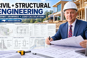 create civil structural engineer permit drawings calculation for north carolina
