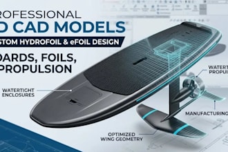 design custom hydrofoil surfboard, efoil, electric hydrofoil surfboard cad model