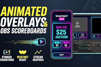 design animated whatnot overlays, transitions, obs scoreboards and stream design