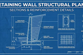draw retaining wall plans sections and reinforcement details