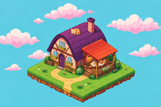 create isometric pixel art rooms, interiors, cozy game scenes and buildings