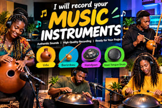 record udu, berimbau, handpan, and steel tongue drum for your music