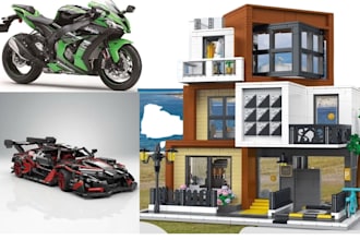 do 3d lego design, lego moc, lego car, lego house 3d model with instruction